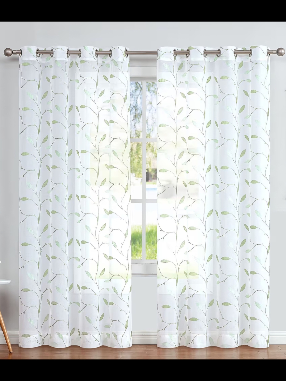 2 Sets Of Lazzzy Leaf Embroidered White Sheer Curtains - 55x84 (4 Panels)